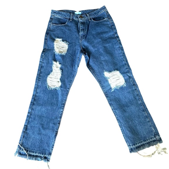Show Me Your Mumu Brooklyn High Waist Distressed Raw Hem Jeans Size 29 - Picture 2 of 7